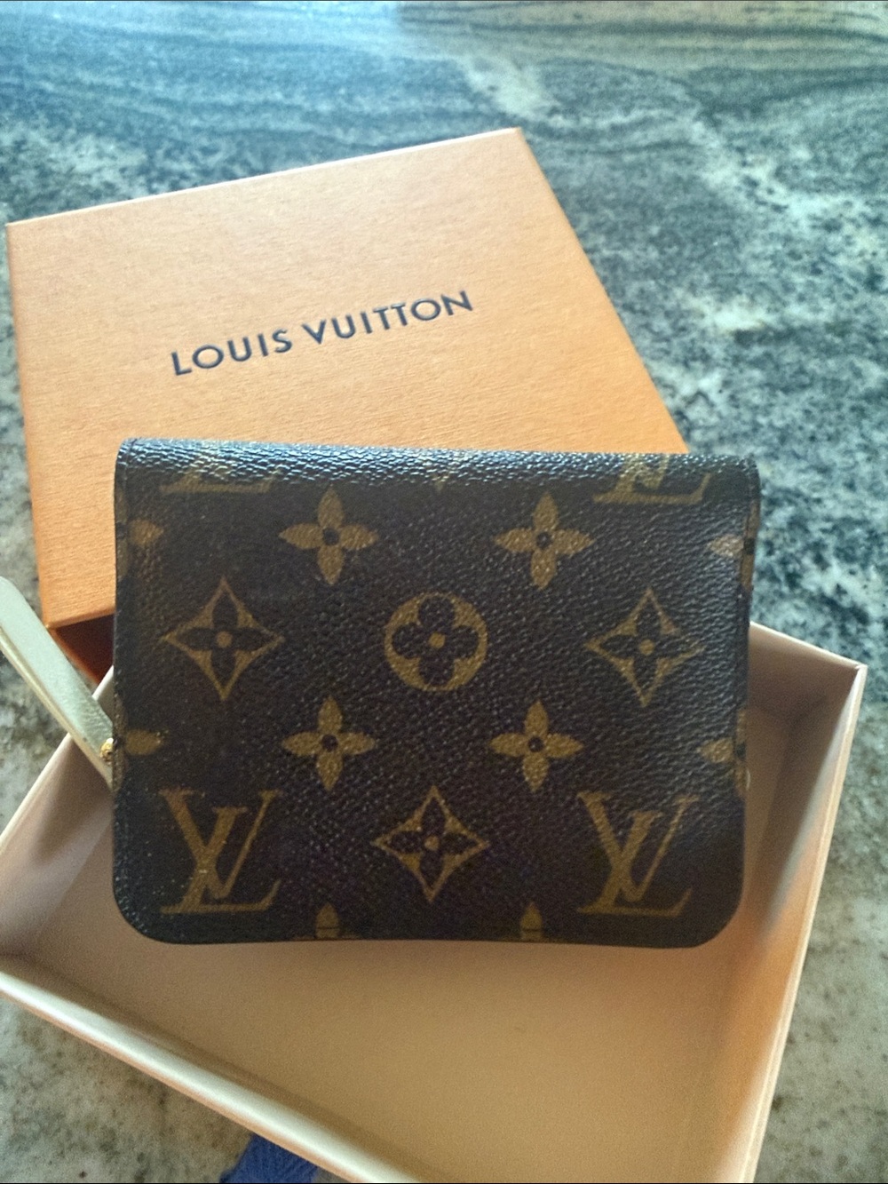 Louis Vuitton Monogram Canvas Brown Zip Card Holder With Floral Inside